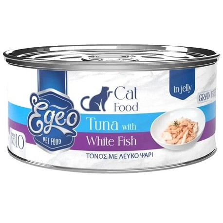 EGEO CAT ADULT Τόνος με Λευκό Ψάρι σε Ζελέ 85gr