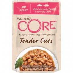 Υγρή τροφή γάτας Core Tender Cuts Fillets Σολομός & Τόνος σε σάλτσα 85g