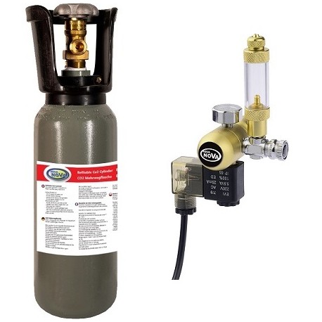 AQUANOVA Σύστημα Co2 με φιάλη 2lt με GOLD SERIES precision CO2 pressure regulator με ηλεκτροβάνα